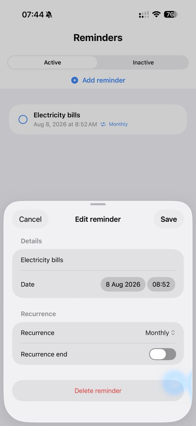 Elektrik faturası için aylık bir hatırlatıcıyı düzenleme
