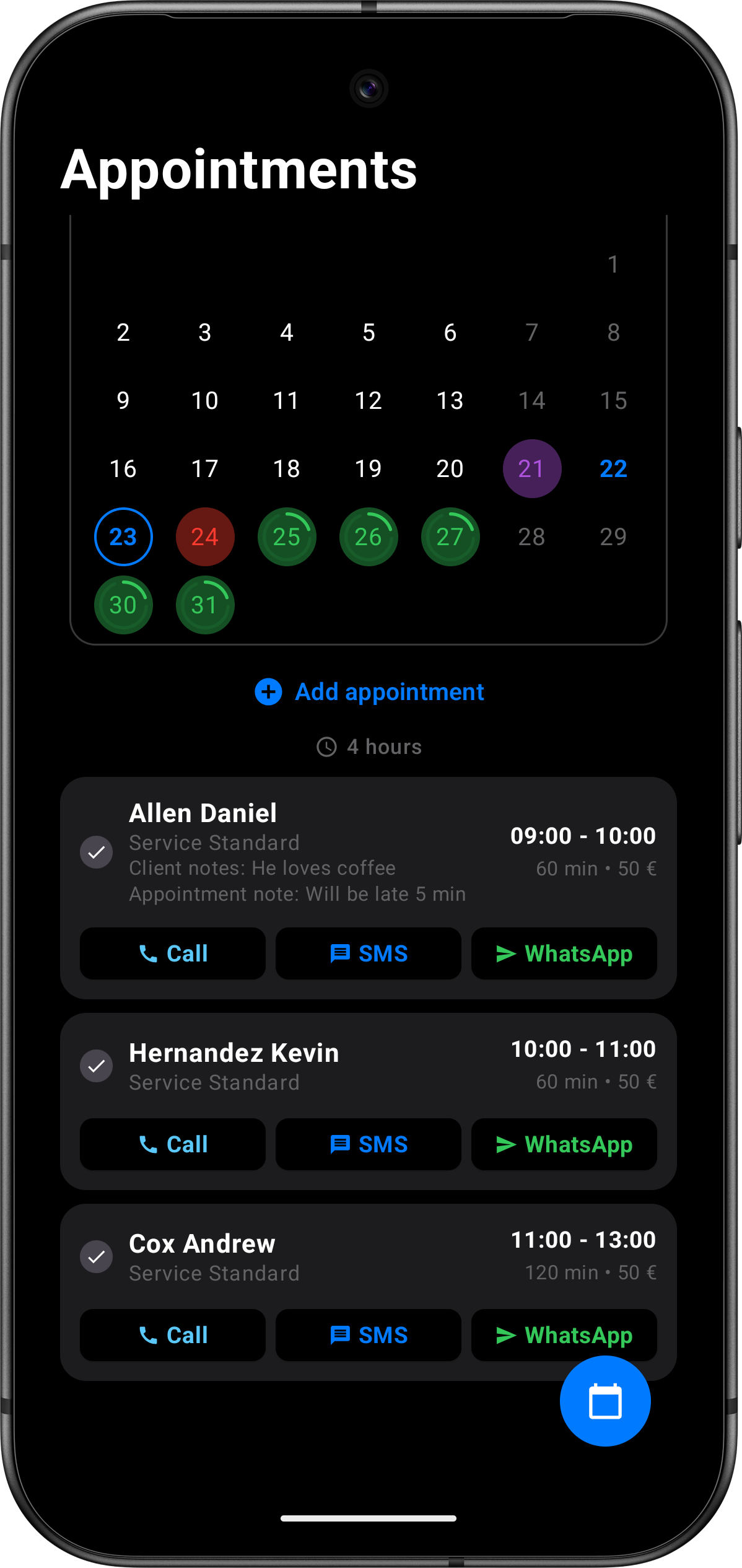 App screenshot - Appointment calendar