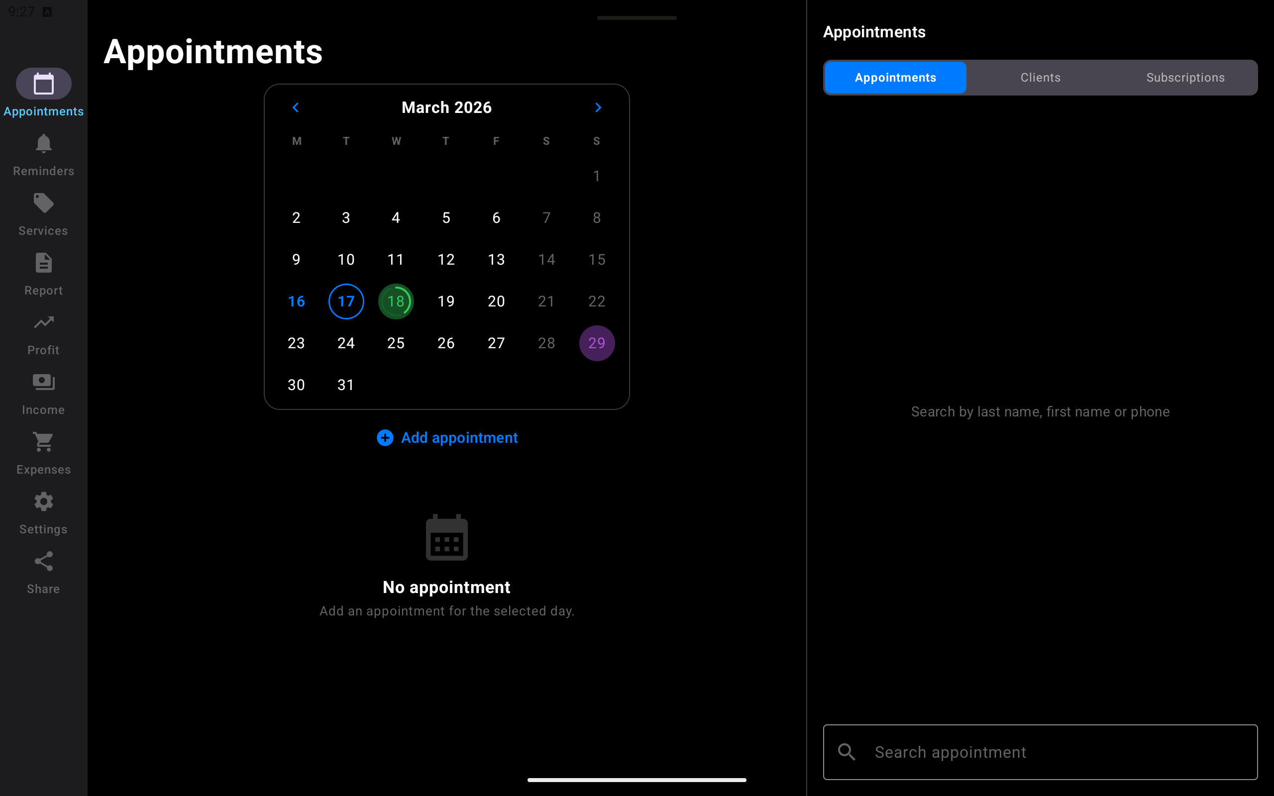 App on Android tablet