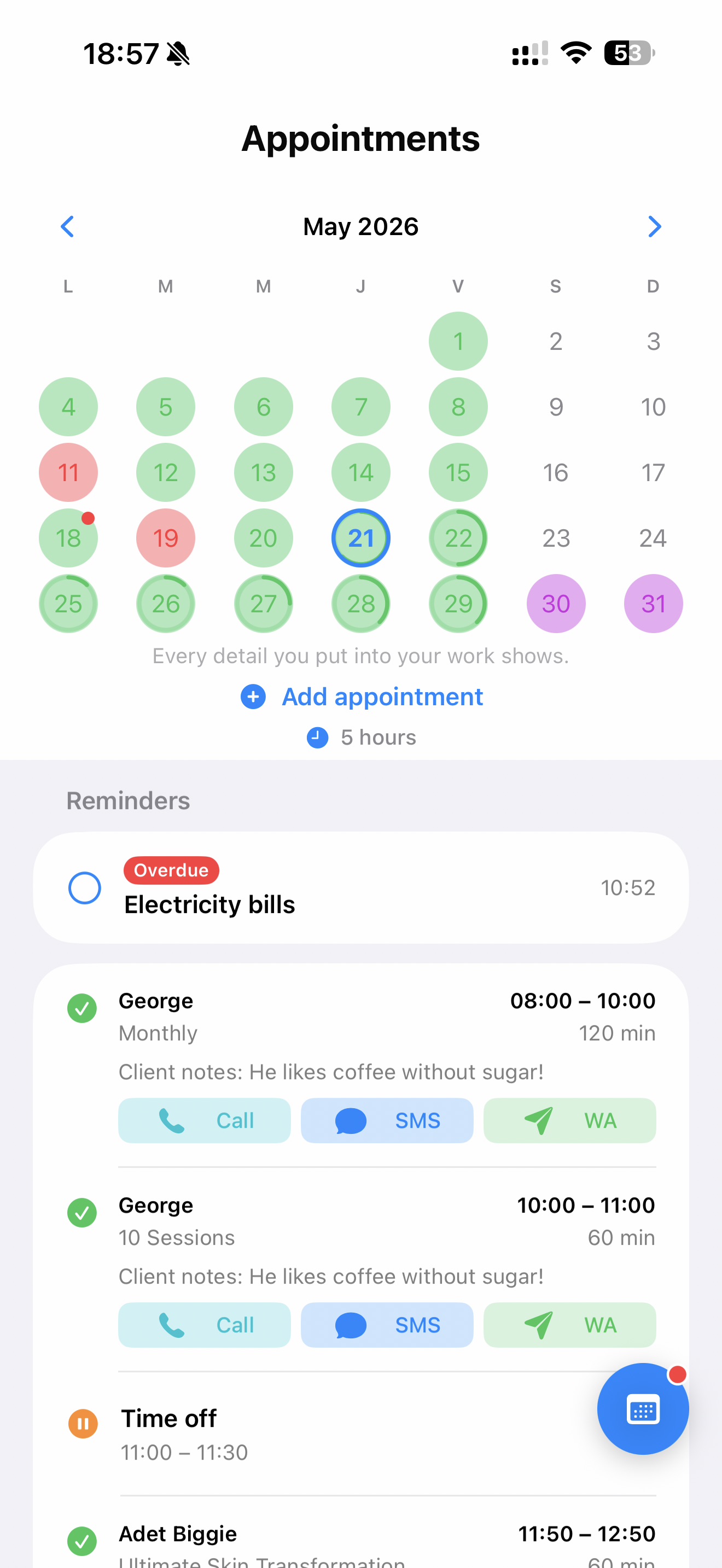 App screenshot - Appointment calendar