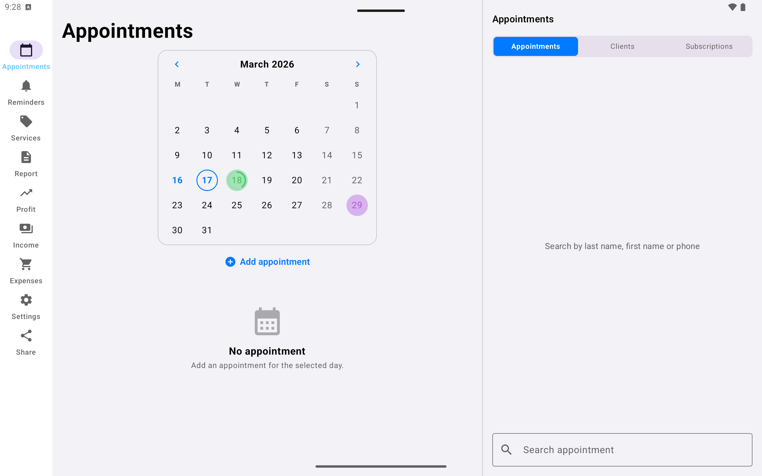 App on Android tablet