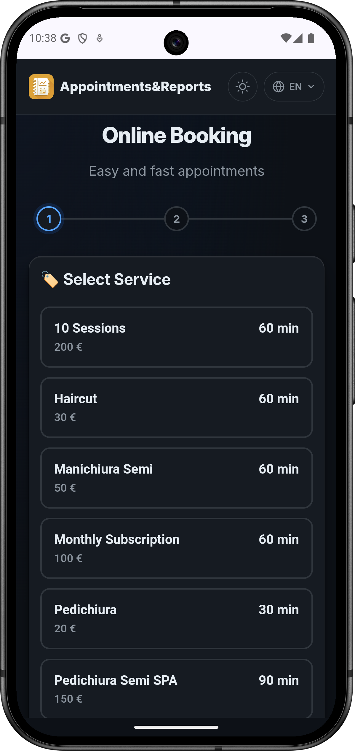 Step 1 – Select service