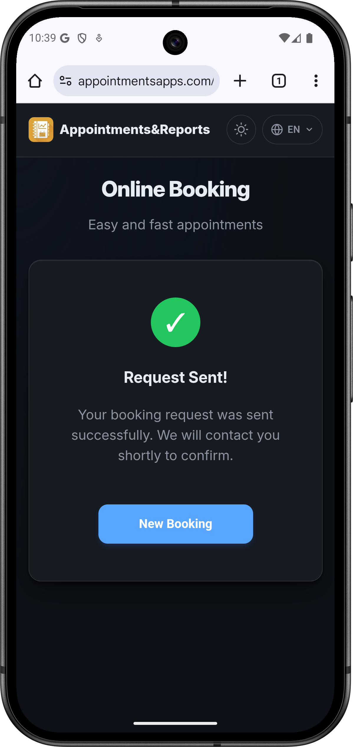 Booking request sent