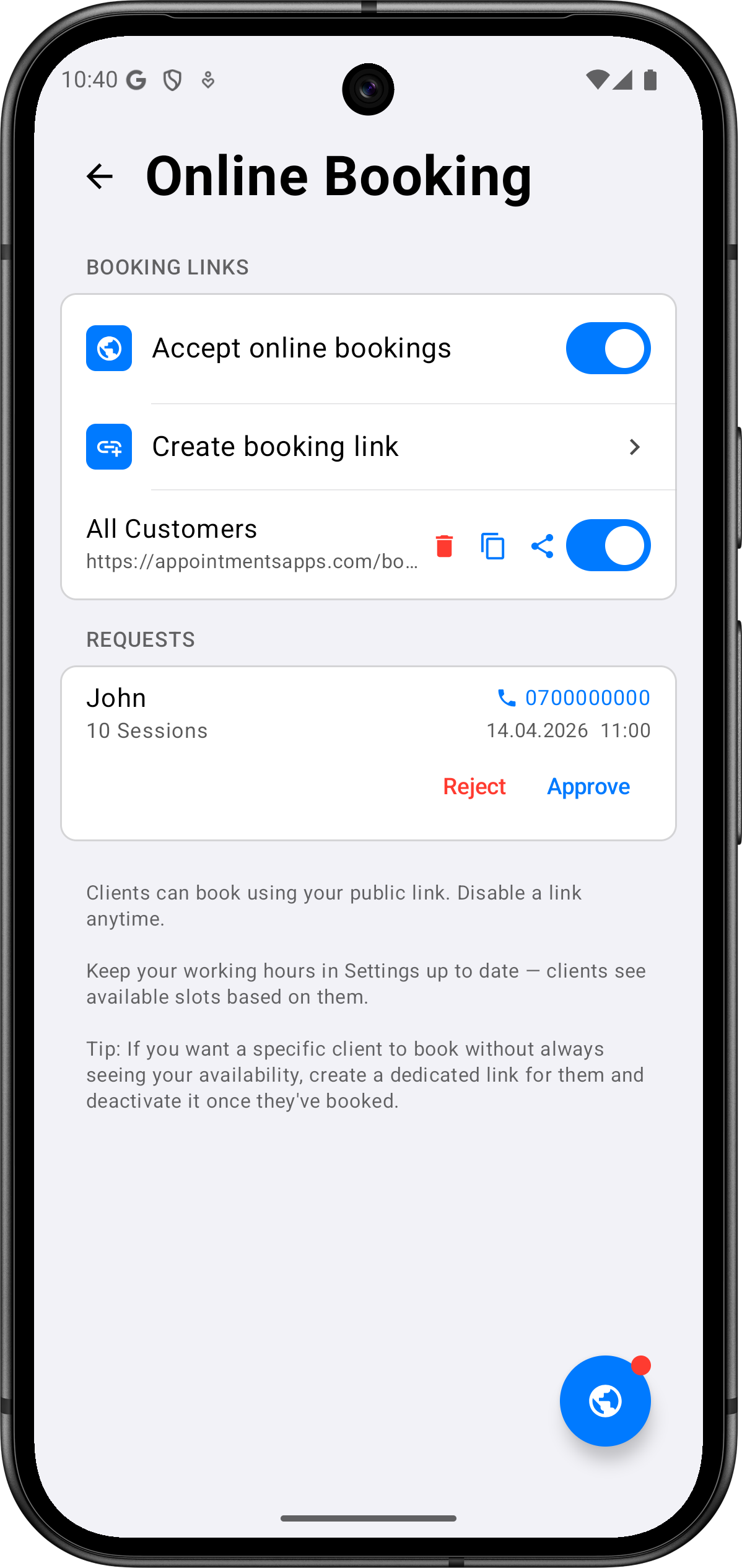 Manage booking requests in the app