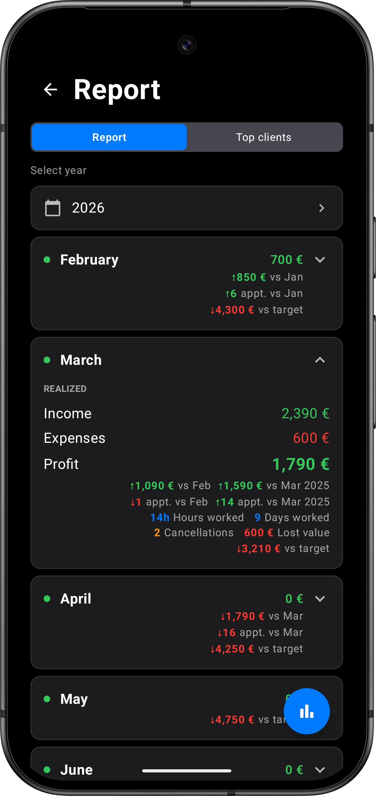 App screenshot - Monthly financial reports