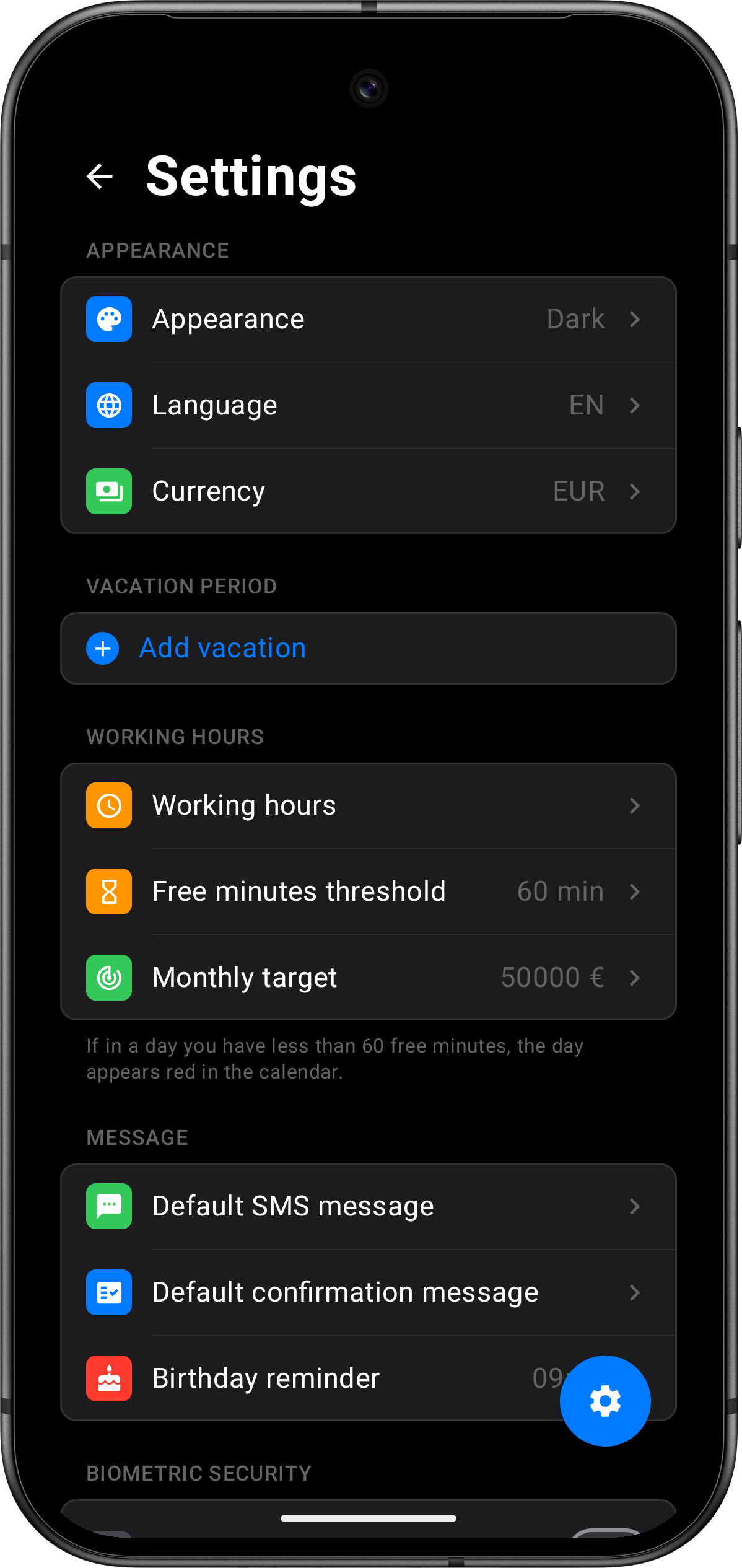 App screenshot - Settings and Face ID