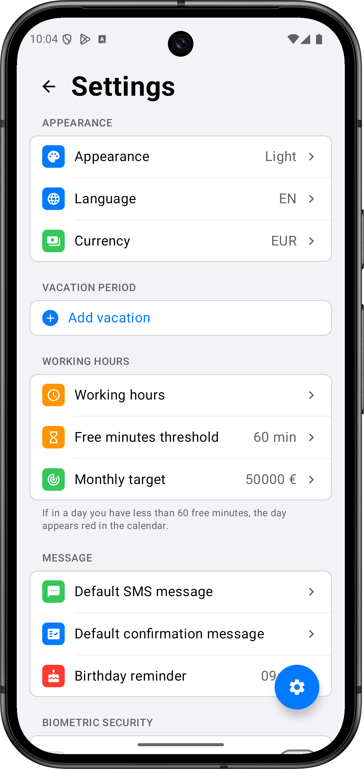 App screenshot - Settings and Face ID